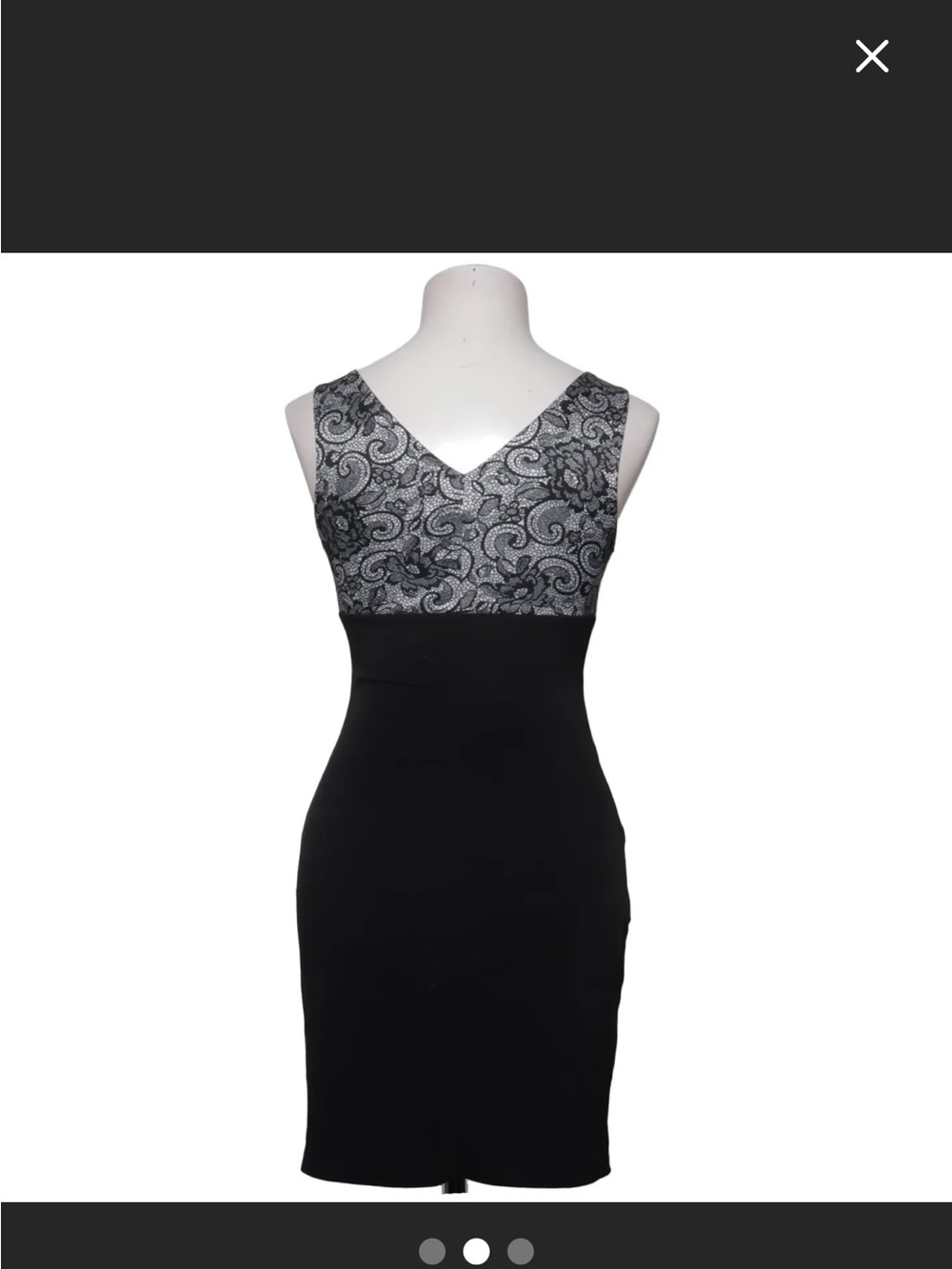 Sweet Storm Black and Silver Patterned V-Neck Midi Dress - Picture 2 of 6